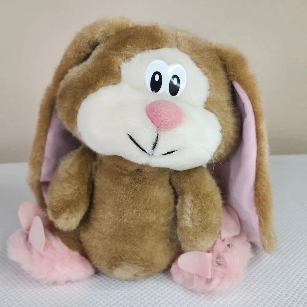 Vintage 80s Applause Easter Bunny Rabbit Plush Big Lop Ears Slippers 10”